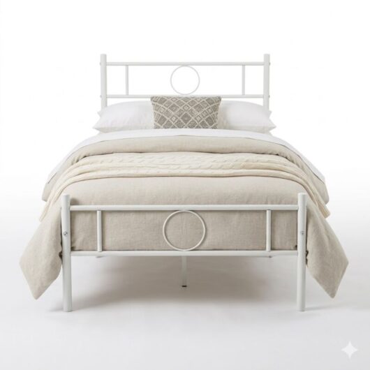 FurnitureR Metal Bed Frame, Simple and Solid Frame with Modern Decorative Circle Design, Perfect for Bedroom, Studio or Apartment, Single Size,
