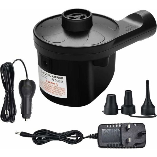 Hoopzi - Electric Air Pump,Camping Electric Pumps Inflator/Deflator for Air Bed Mattress Inflatables Paddling Pool Beach Toys with 3 Sizes Nozzle