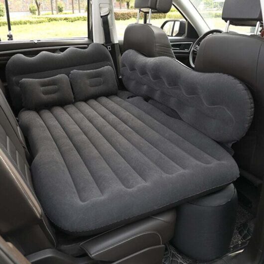 Inflatable Mattress, Car Bed, SUV Air Mattress with Air Pump and Pillows for Travel, Backseat Car Bed for Camping, Pool, Beach, and Travel (Black)