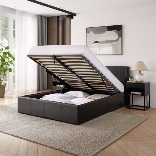 LUNA 3FT Single Black Ottoman Storage Bed with Gas Lift Up & Memory Foam & Spring Mattress