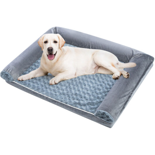 Orthopedic Dog Bed for Small & Medium Dogs, Memory Foam Dog Sofa with U-Shaped Bolster, Soft Plush Washable Cover Waterproof Lining Non-Skid Bottom