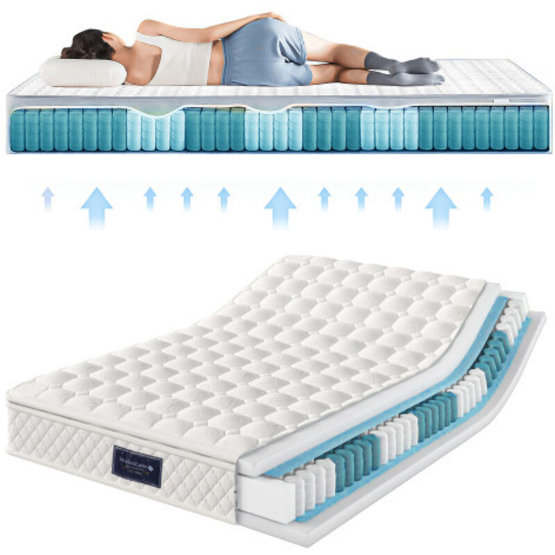 Pocket Spring Mattress 160×200 cm - 7-Zone Cold Foam, Quilted Microfiber Cover, Firm H3 Comfort, 25 cm, OEKO-TEX Certified