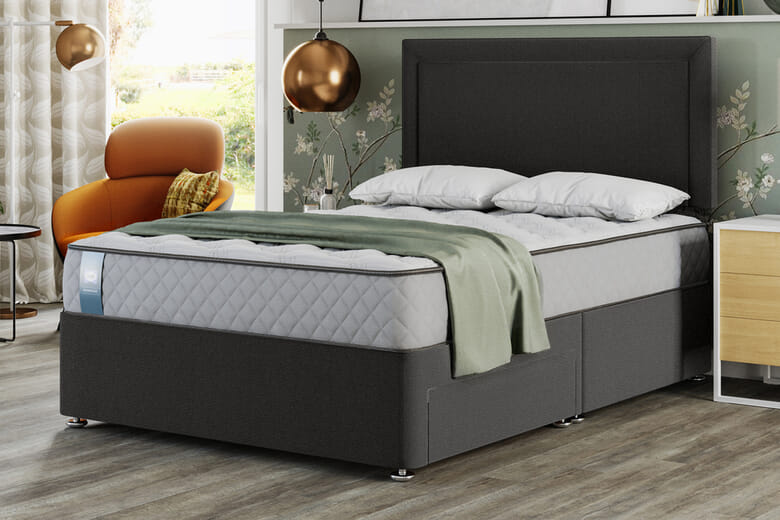 Sealy Advantage Classic Mattress + Premium Divan Bed, Carbon, 4 Drawer, King Size