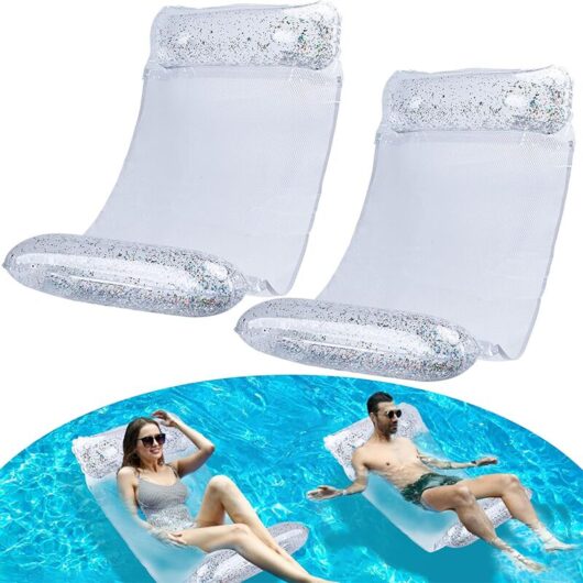 Set of 2 Pool Hammocks, Inflatable Pool Mattress, 4 in 1 Water Hammock Accessories, Floating Pool Hammock, Adult Pool Net Mattress