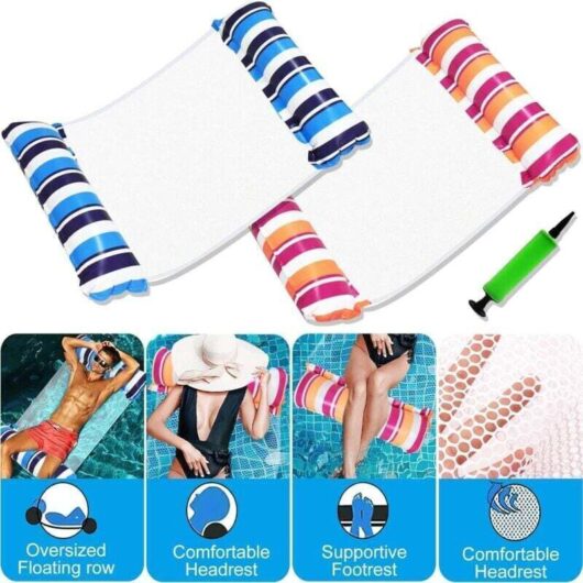 Set of 2 inflatable pool mattresses - Adult toy - 4 in 1 - Inflatable pool accessories - Pool hammock (blue and orange)