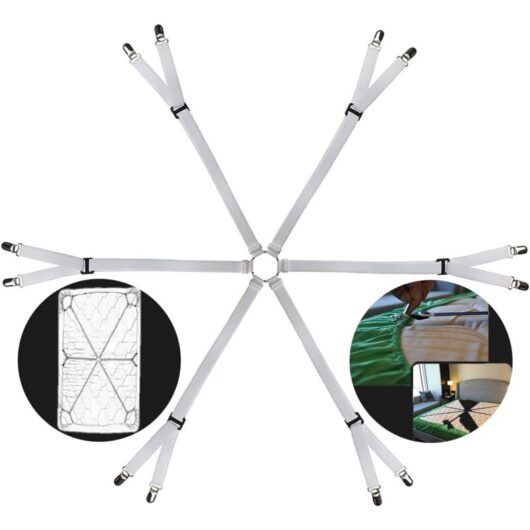 Sheet fasteners - Adjustable elastic sheet straps, 6-way cross sheet clips, suitable for round and square mattresses, a gift for mom, white