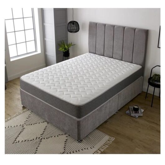Sr Living Ltd - 4FT6 Double Plush Ardoch Bed Set: 20' Headboard, 10' Memory Foam Coil Mattress, 2 Drawers