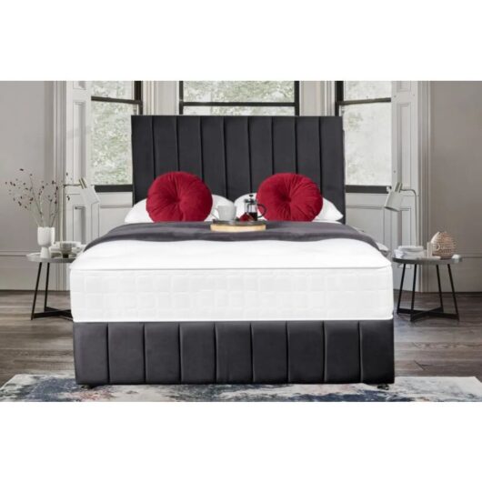 Sr Living Ltd - 5FT King Dark Grey sude Divan Bed Set with 20'' Headboard & footboard & 10'' Spring Memory foam mattress (2 Drawers free)