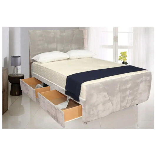 Sr Living Ltd - 5FT King Light grey Crushed Velvet Divan Bed Set With 20 inches Heaboard Foot Board and 10 inches Mattress