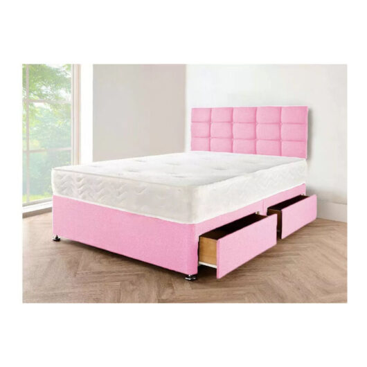 Sr Living Ltd - 5FT King Pink Suede divan bed Set with Headboard & Mattress (2 storage Drawers included)
