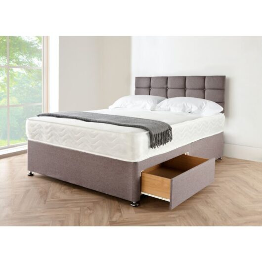 Sr Living Ltd - DivanBedsDeals 5ft King Size Grey Linen Look Divan Bed With Memory Foam Mattress And Matching Headboard - 2 Free Storage Drawers
