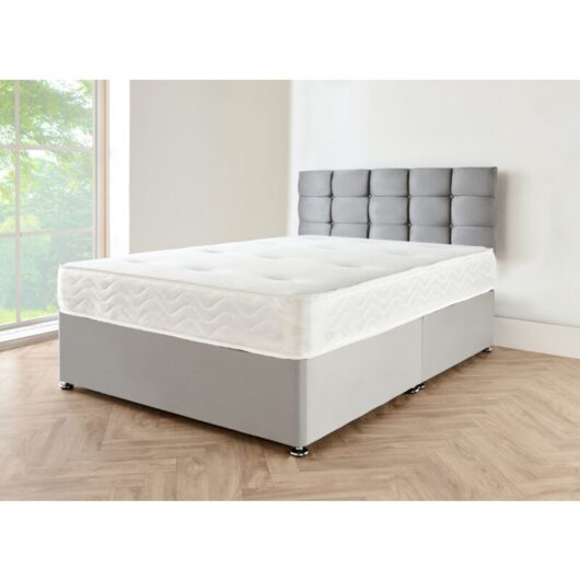 Sr Living Ltd - Grey Suede King Size Divan Bed with Mattress and Headboard and 2 Storage Drawers - 5FT King Size Bed with mattress (5FT (l= 200 cm x