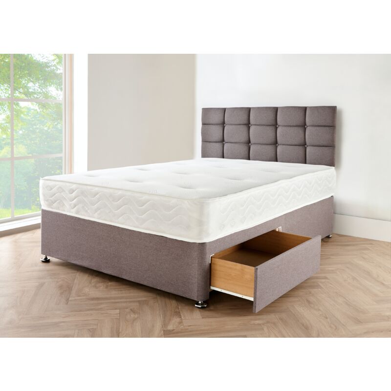 Sr Living Ltd - Grey linen Look Fabric Divan Bed Base with Headboard 3FT single Bed Frame with 20 Inches High cube Headboard With Mattress 10 and 2