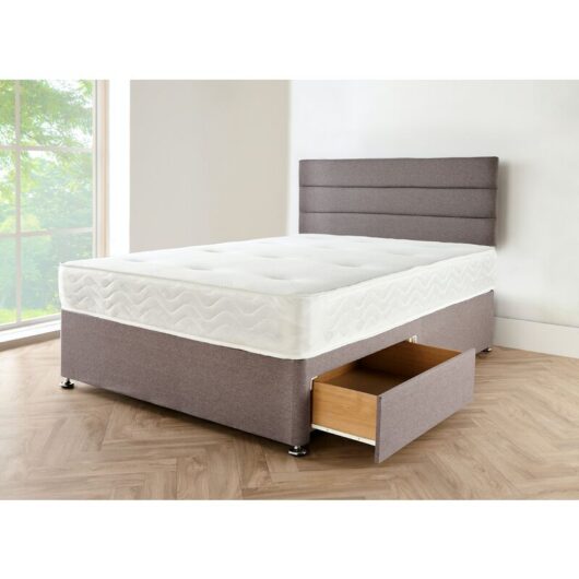Sr Living Ltd - Grey linen Look Fabric Divan Bed Base with Headboard 6FT super king size Bed Frame with 20 Inches High horizontal linear Headboard