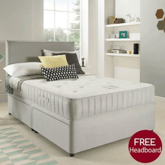 Suede Divan Bed With High Headboard - Grey Suede - No Drawer 3ft