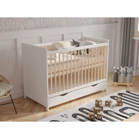 Tokyo Cot Bed 120x60cm with drawer & Aloe Vera mattress (White/Pine)