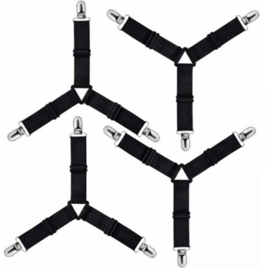 Triangle Fitted Sheet Fasteners Adjustable, Fastening Straps for Bedding, Bed Sheet, Ironing Board Cover, Mattress, Sofa (Black, Set of 4)