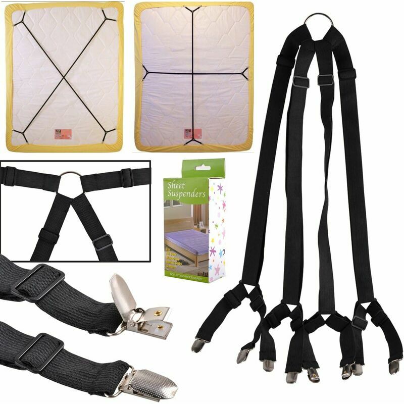 Tumalagia - Bed Sheet Straps Suspenders Clamp Holder Closure Clips Many Adjustable Long Crisscross Bed Sheet Mattress Bands