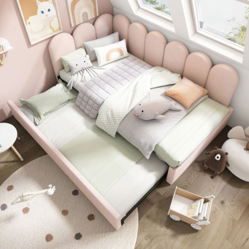 Upholstered Daybed 90×200 cm - Bed Bench with Pull-Out Bed 90×190 cm, Slatted Frame Included, Pink Velvet, without Mattress