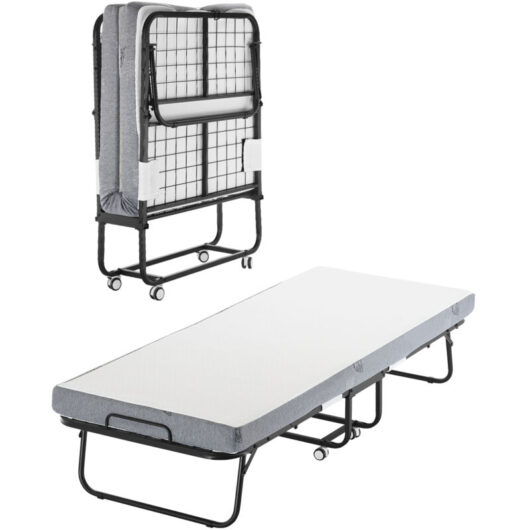 VEVOR Rollaway Bed, 31 in x 75 in Folding Bed with 4 in Mattress, Twin Size Foldable Bed with Sturdy Metal Frame & Memory Foam Mattress, Portable