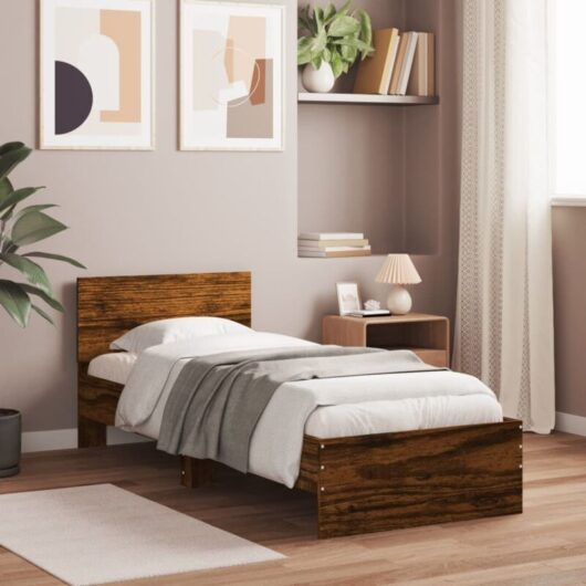 Vidaxl - Bed Frame without Mattress with Headboard Smoked Oak 90x190 cm Single