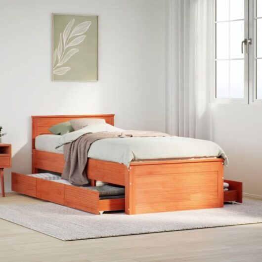 Vidaxl - Bed Frame without Mattress with Headboard Wax Brown 100x200 cm Solid Wood Pine