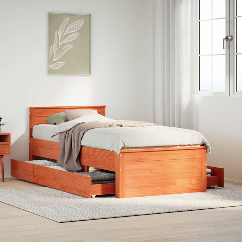 Vidaxl - Bed Frame without Mattress with Headboard Wax Brown 75x190 cm Small Single Solid Wood Pine