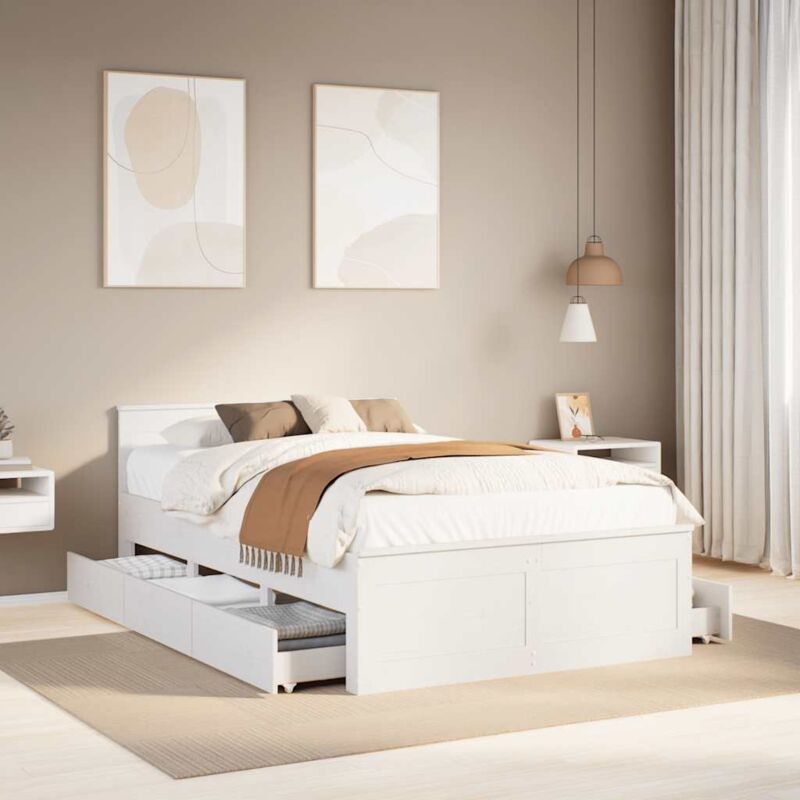 Vidaxl - Bed Frame without Mattress with Headboard White 120x190 cm Small Double Solid Wood Pine