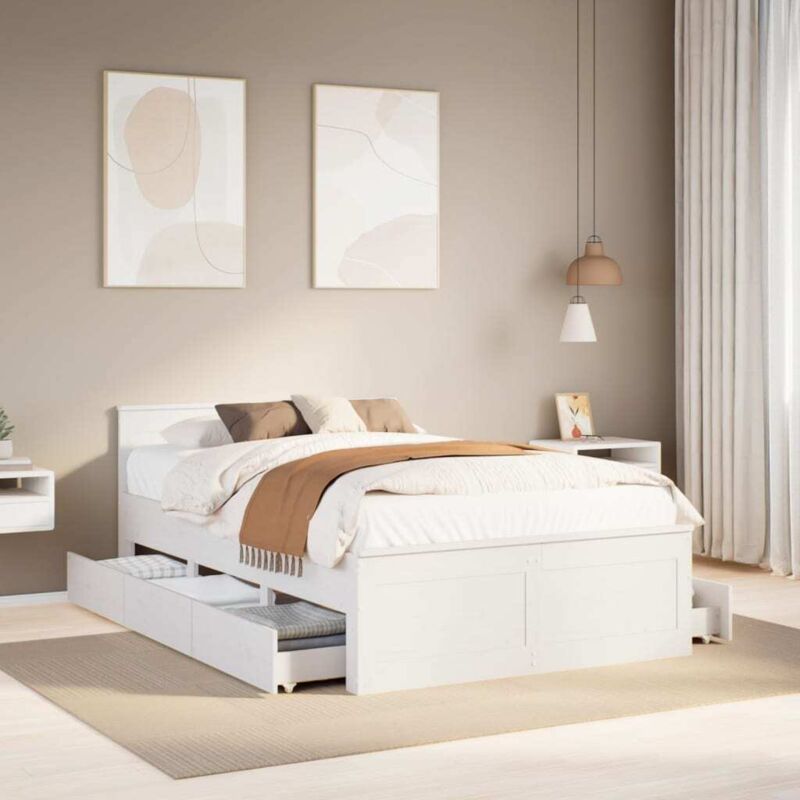 Vidaxl - Bed Frame without Mattress with Headboard White 120x200 cm Solid Wood Pine