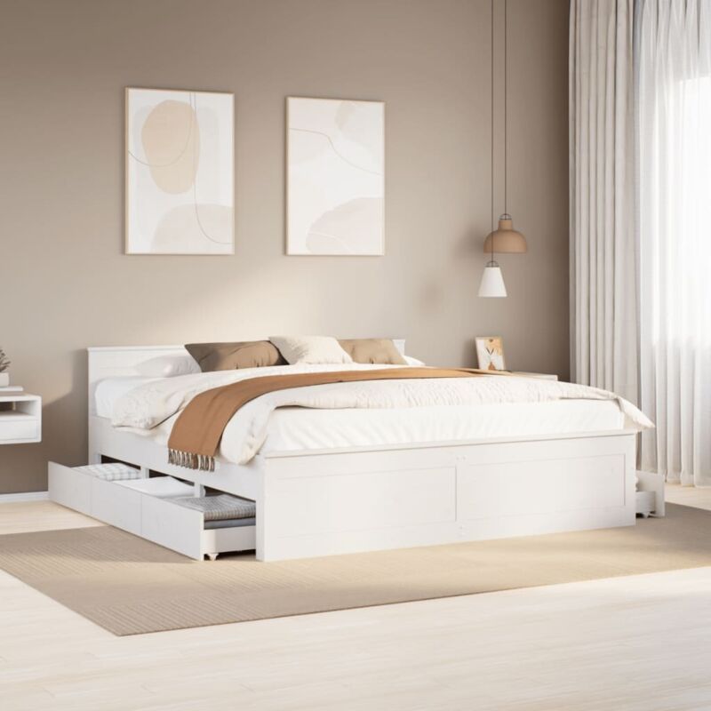 Vidaxl - Bed Frame without Mattress with Headboard White 200x200 cm Solid Wood Pine