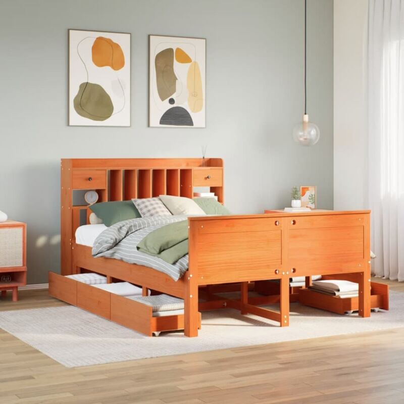Vidaxl - Bookcase Bed without Mattress Wax Brown 150x200 cm King Solid Wood Pine