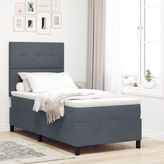 Vidaxl - Box Spring Bed with Mattress Dark Grey 100 x 200 cm Velvet