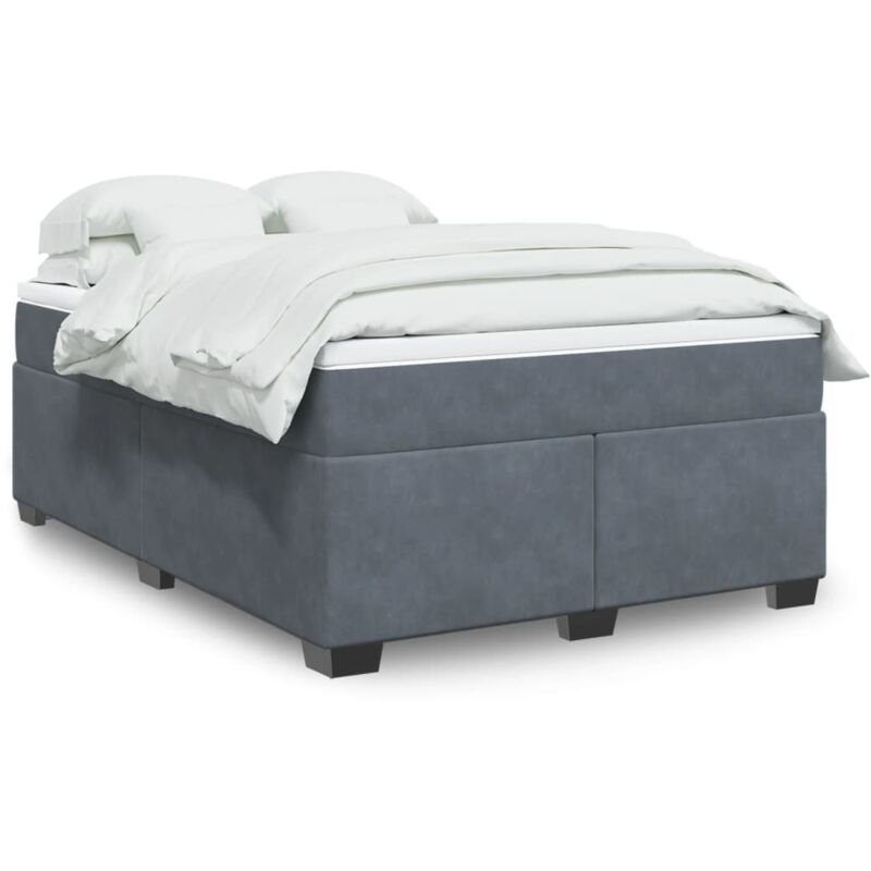 Vidaxl - Box Spring Bed with Mattress Dark Grey 140x200 cm Velvet