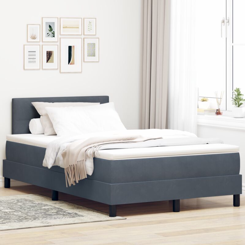Vidaxl - Box Spring Bed with Mattress Dark grey 120 x 190 cm Velvet