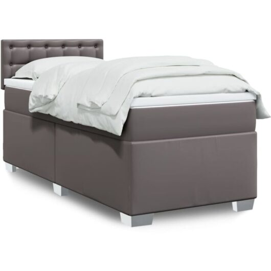 Vidaxl - Box Spring Bed with Mattress Grey 100x200 cm Faux Leather