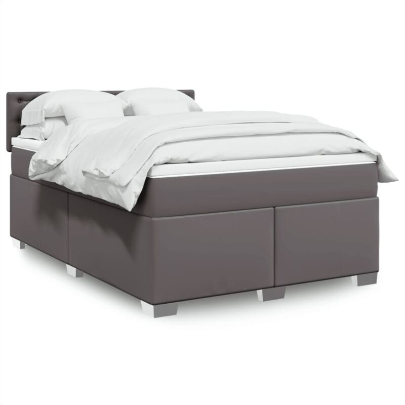 Vidaxl - Box Spring Bed with Mattress Grey 140x200 cm Faux Leather