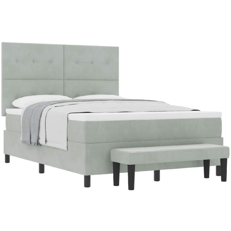 Vidaxl - Box Spring Bed with Mattress Light grey 160 x 200 cm Velvet