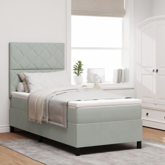 Vidaxl - Box Spring Bed with Mattress Light grey 90 x 190 cm Velvet