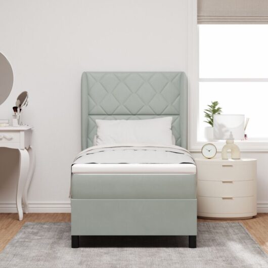 Vidaxl - Box Spring Bed with Mattress Light grey 90 x 200 cm Velvet