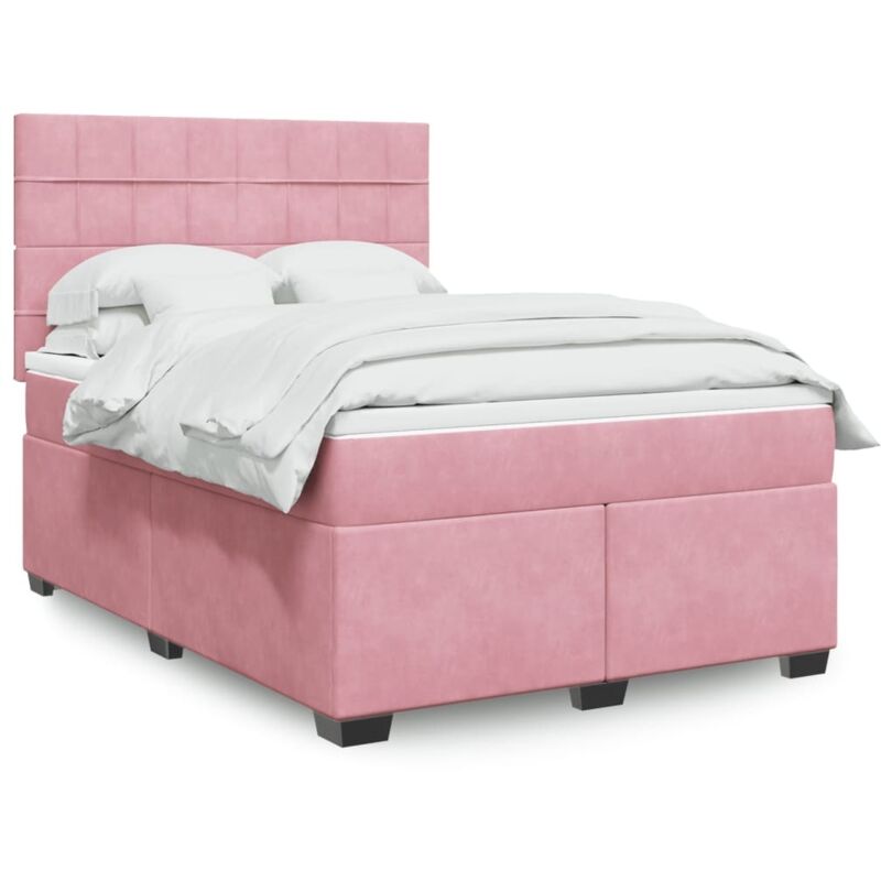 Vidaxl - Box Spring Bed with Mattress Pink 140x190 cm Velvet