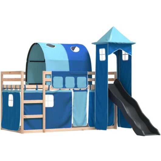 Vidaxl - Bunk Bed without Mattress with Slide and Curtains Blue 90x190 cm Single