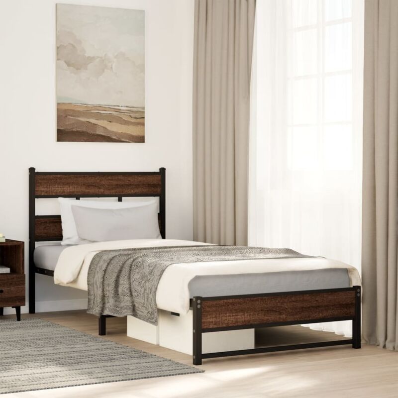 Vidaxl - Metal Bed Frame without Mattress Brown Oak 75x190 cm Small Single