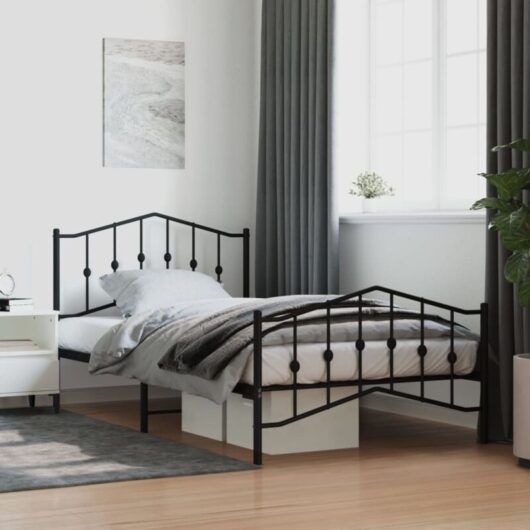 Vidaxl - Metal Bed Frame without Mattress with Footboard Black 107x203cm