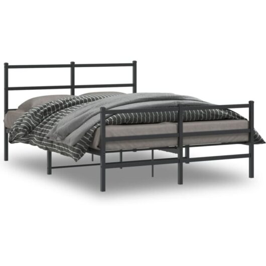 Vidaxl - Metal Bed Frame without Mattress with Footboard Black 135x190cm