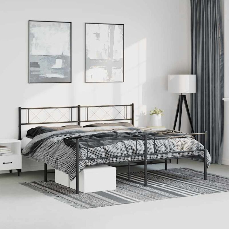 Vidaxl - Metal Bed Frame without Mattress with Footboard Black 183x213cm
