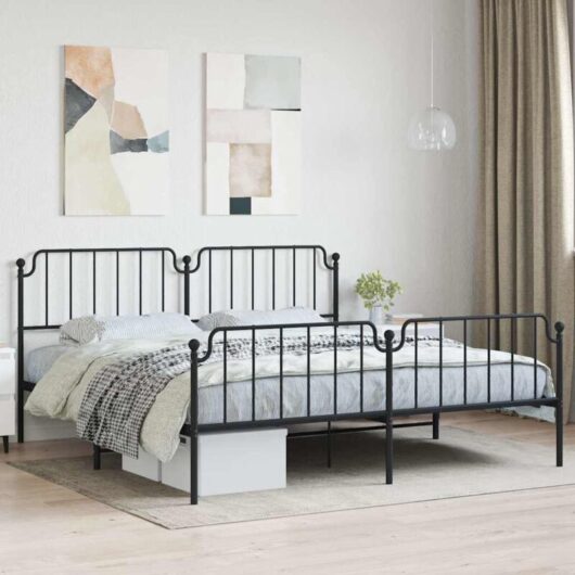 Vidaxl - Metal Bed Frame without Mattress with Footboard Black 193x203cm