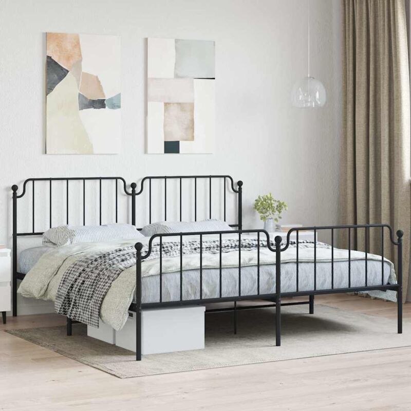 Vidaxl - Metal Bed Frame without Mattress with Footboard Black 193x203cm