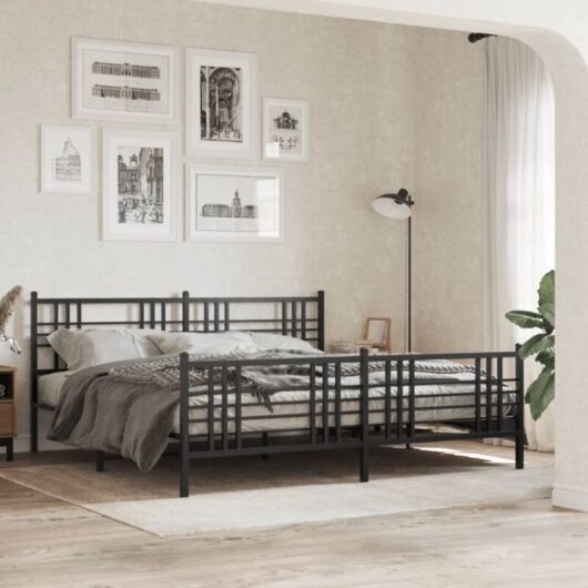 Vidaxl - Metal Bed Frame without Mattress with Footboard Black 200x200cm