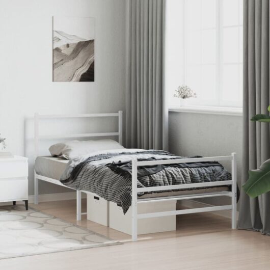 Vidaxl - Metal Bed Frame without Mattress with Footboard White 100x190cm