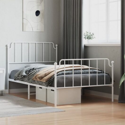 Vidaxl - Metal Bed Frame without Mattress with Footboard White 107x203cm